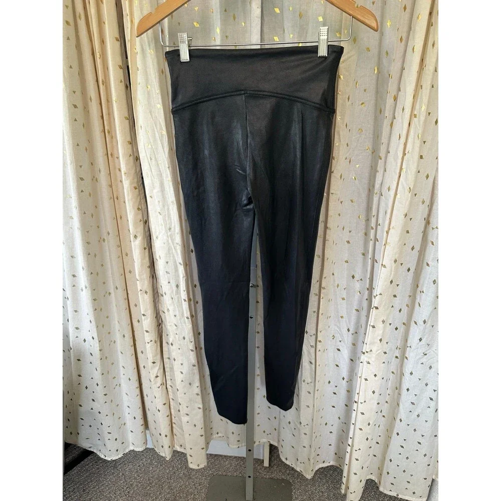 Spanx Women's Shiny Black Faux Patent Leather Core Medium Compression Leggings M